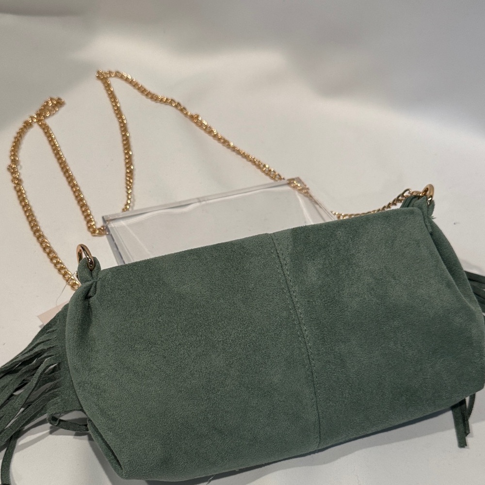 Faux Suede Fringe Crossbody Bag in Sage Green - Picture 8 of 15